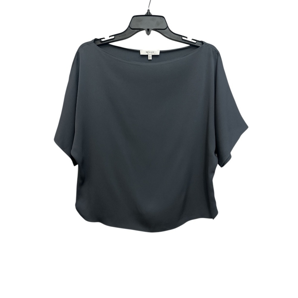 Milly Dolman Sleeve Boat Neck Blouse Size Small Stretch Silk Satin Gray